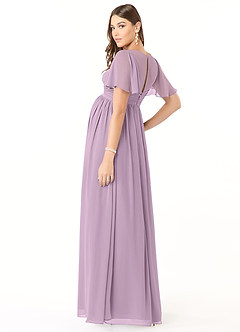 Azazie Verna Robes de demoiselle d'honneur de maternité Robe Trapèze Col V froncé Longueur ras du sol Mousseline de soie image4