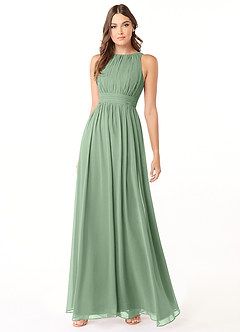 Azazie Luz Abiti da Damigella Abito A-Line in Chiffon Pizzo Matcha image3