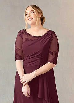 Azazie Dionysus vestidos de madre de la novia Vestido de Cabernet de Gasa de Corte En A con Encaje cuello barco image10