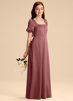 Azazie Briar Junior Robe Trapèze en Satin extensible Arc Améthyste image4