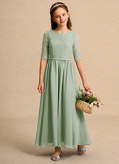 Azazie Pippin Junior Formal vestidos de niña de las flores Vestido de Salvia Polvorienta de Encaje de Corte En A image1