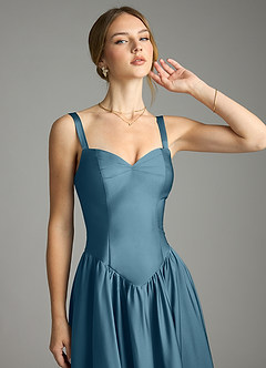 Azazie Evadina Suknie dla druhen Linia A Gorset Satyna elastyczna Do ziemi Sukienka image5