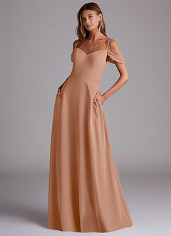 Azazie Marley Bridesmaid Dresses Champagne Rose A-Line Off the Shoulder Chiffon Convertible Dress image1