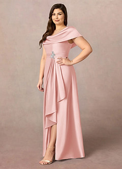 Azazie Branford Mother of the Bride Dresses Powder Pink A-Line Pleated Stretch Satin Dress image11