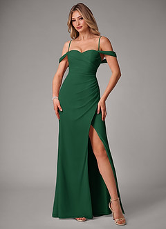 Azazie Haisley Bridesmaid Dresses Dark Green Sheath Off the Shoulder Chiffon Convertible Dress image5