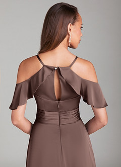 Azazie Dakota Bridesmaid Dresses Ganache A-Line Off the Shoulder Stretch Satin Dress image6