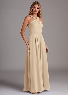 Azazie Dixie Abiti da Damigella Abito A-Line in Chiffon con Scollo Halter a Pieghe Champagne image4