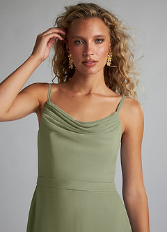 Azazie Summer Bridesmaid Dresses Pistachio Mermaid Scoop Cowl Chiffon Dress image5