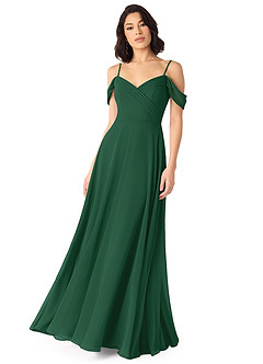 Azazie Tancie Robes de demoiselle d'honneur Robe Trapèze Convertible en Mousseline de soie Épaule décolletée Vert Foncé image1