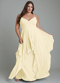 Azazie Zaina Bridesmaid Dresses Lemon Sorbet A-Line Chiffon Dress image9