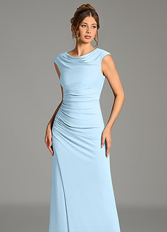 Azazie Chantal Robes de demoiselle d'honneur Robe Sirène en Jersey extensible de qualité supérieure Plissée Bleu Ciel image4