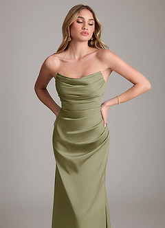 Azazie Lucille Bridesmaid Dresses Pistachio Mermaid Strapless Stretch Satin Convertible Dress image6