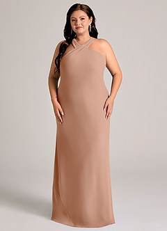 Azazie Doretta Bridesmaid Dresses Champagne Rose Mermaid Pleated Chiffon Dress image6