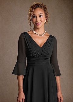 Azazie Aerynne Mother of the Bride Dresses Black A-Line Pleated Chiffon Dress image5