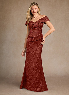Azazie Canton Mother of the Bride Dresses Terracotta Mermaid Off the Shoulder Floral Burnout Dress image3