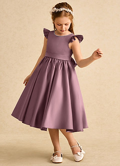 Azazie Dumpling Robe Demoiselle D'honneur Fillette Robe Trapèze en Mat Satiné Arc Mauve Vintage image3