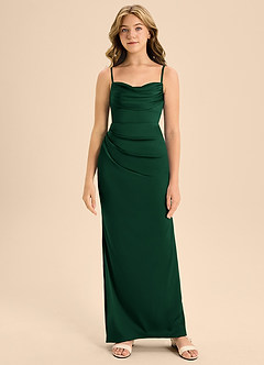 Azazie Mai Junior Vestido Verde Oscuro de Satén Elástico de Corte Recto con Escote corazón image5