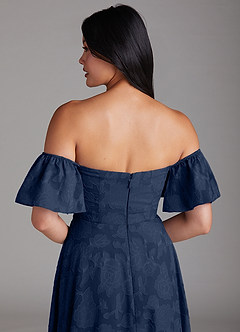 Azazie Sue Brautjungfernkleider Wandelbar A-Linie Schulterfrei Blumen-Burnout Kleid Dunkelmarine image6