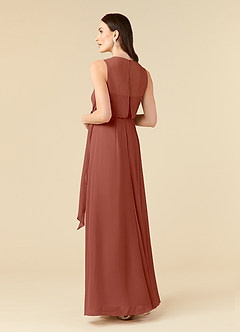 Azazie Marchioness vestidos de madre de la novia Vestido de Castaño de Gasa de Corte En A con Cuello redondo plisado image4