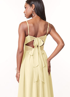 Azazie Zeya Bridesmaid Dresses Lemon Sorbet A-Line V-Neck Pleated Chiffon Dress image2