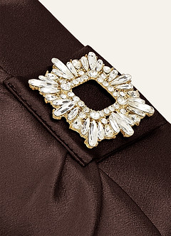 front Matching Color Stretch Satin Rhinestone Square Buckle Clutch