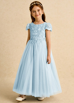 Azazie Puff Blumenmädchenkleider Ballkleid Spitze Tüll Kleid Himmelblau image5