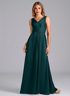 Azazie Karina Bridesmaid Dresses Pine A-Line Pleated Stretch Satin Dress image4