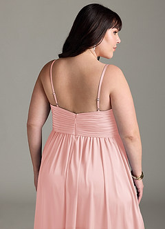 Azazie Alia Bridesmaid Dresses Powder Pink A-Line Pleated Stretch Satin Dress image14