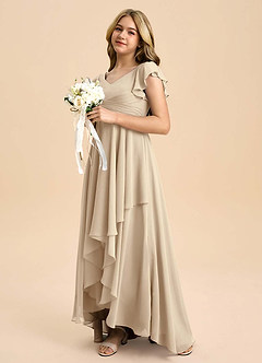 Azazie Caria Junior Champagne A-Line Pleated Chiffon Dress image5