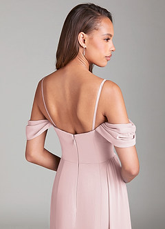 Azazie Amyra Bridesmaid Dresses Blushing Pink Sheath Off the Shoulder Chiffon Convertible Dress image7
