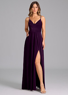 Azazie Sarella Bridesmaid Dresses Grape A-Line Pleated Velvet Dress image6