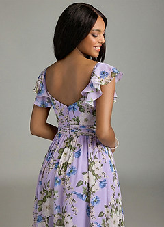 Azazie Anaya Vestidos de madrinha de casamento Vestido Floral Lilás de Chiffon de Linha A com Decote Coração image6