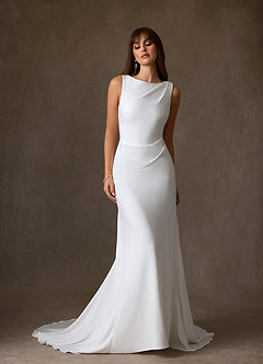 Azazie Minna Robes de mariée Robe Trapèze en Crêpe Dos Satin Col bateau Blanc De Diamant image4