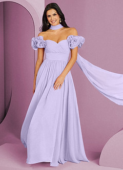 Barbie ♥ Azazie Robes de demoiselle d'honneur Robe Trapèze Convertible en Mousseline de soie Épaule décolletée Lilas image1
