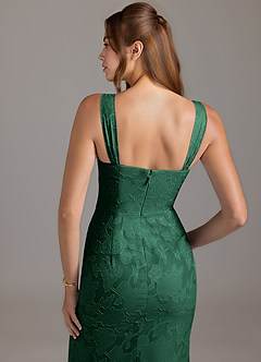 Azazie Denice Bridesmaid Dresses Dark Green A-Line Pleated Floral Burnout Dress image2