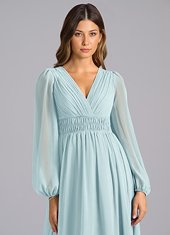 Azazie Palerma Bridesmaid Dresses Sea Glass A-Line Long Sleeve Chiffon Dress image6