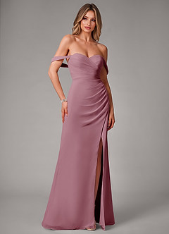 Azazie Haisley Bridesmaid Dresses Vintage Mauve Sheath Off the Shoulder Chiffon Convertible Dress image3