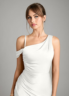 Azazie Madelyn Bridesmaid Dresses White Mermaid One Shoulder Stretch Satin Convertible Dress image3