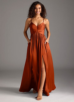 Azazie Alia Brautjungfernkleider A-Linie Plissee Stretch-Satin Kleid Paprika image5
