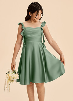 Azazie Kira Junior Matcha A-Line Ruched Stretch Satin Dress image5