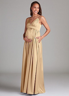 Azazie Emree Maternity Bridesmaid Dresses A-Line Stretch Satin Floor-Length Dress with Pockets image3