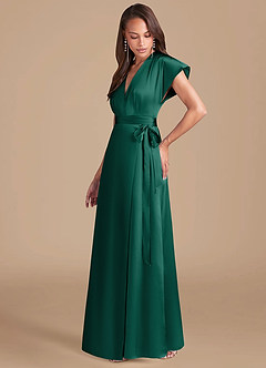 Azazie Nico Bridesmaid Dresses Emerald A-Line Pleated Metallic Satin Dress image3