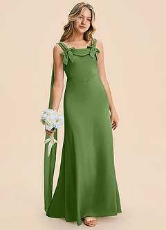 Azazie Chelsea Junior Basil Sheath Pleated Stretch Satin Dress image3
