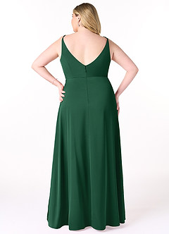 Azazie Dalilah Vestidos de damas de honor Vestido de Verde Oscuro de Satén Elástico de Corte en A con Cuello en V plisado image7