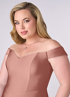 Barbie ♥ Azazie Bridesmaid Dresses Rosette A-Line Off the Shoulder Stretch Satin Convertible Dress image11