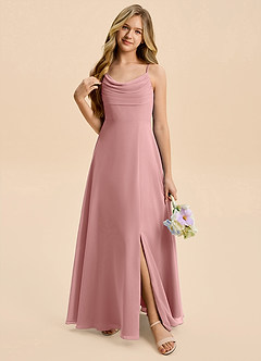 Azazie Gia Junior A-Linie Plissee Chiffon Kleid Altrosa image6