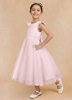 Azazie Hemi Flower Girl Dresses Blushing Pink A-Line Bow Tulle Dress image3