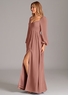 Azazie Alia Brautjungfernkleider A-Linie Langarm Chiffon Kleid Zedernrose image3