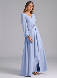 Azazie Liah 신부 들러리 드레스 A라인 긴팔 쉬폰 바닥 길이 드레스 image5