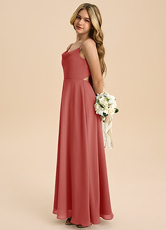 Azazie Shale Junior Robe Trapèze en Mousseline de soie Arc Antique Rose image2